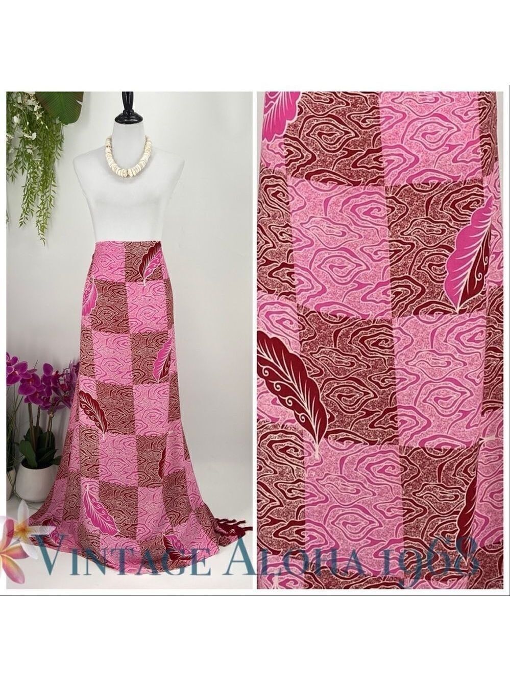 Maroon/Pink Abstract Checkered SARONG Pareo Lavalava Beach Wrap Skirt Summer Sca